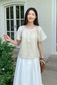 Breezette Smocked Neckline Blouse Ivory