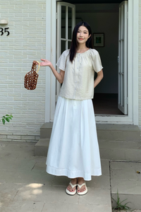 Breezette Smocked Neckline Blouse Ivory