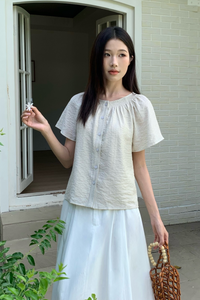 Breezette Smocked Neckline Blouse Ivory