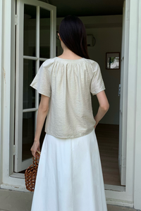 Breezette Smocked Neckline Blouse Ivory