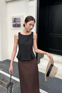 Buttoned and Beloved Vest Top Black