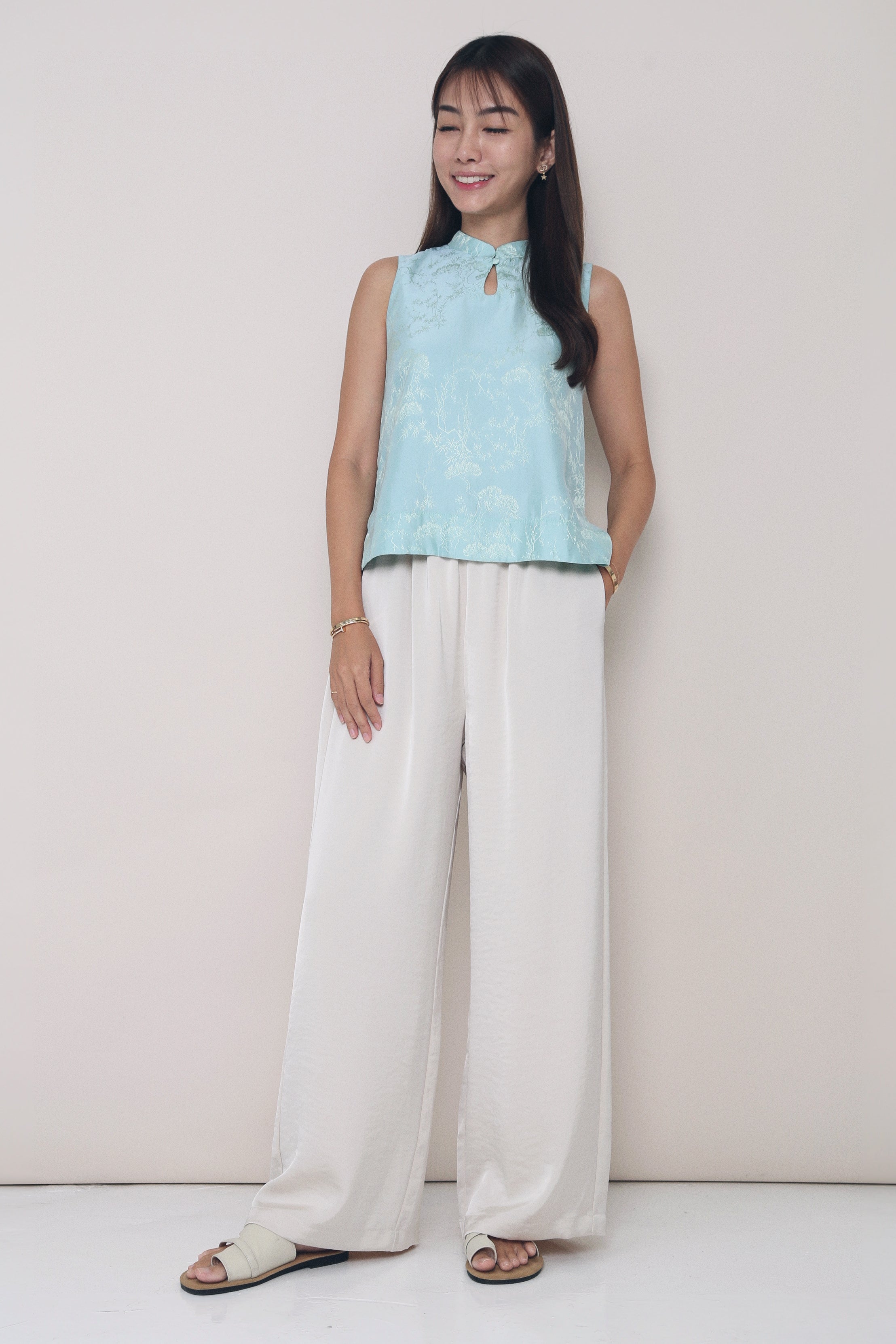 CNY Evie Oriental Sleeveless Blouse Sage (Restock)