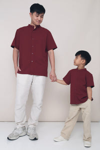 CNY Archie Band Collar Shirt Burgundy