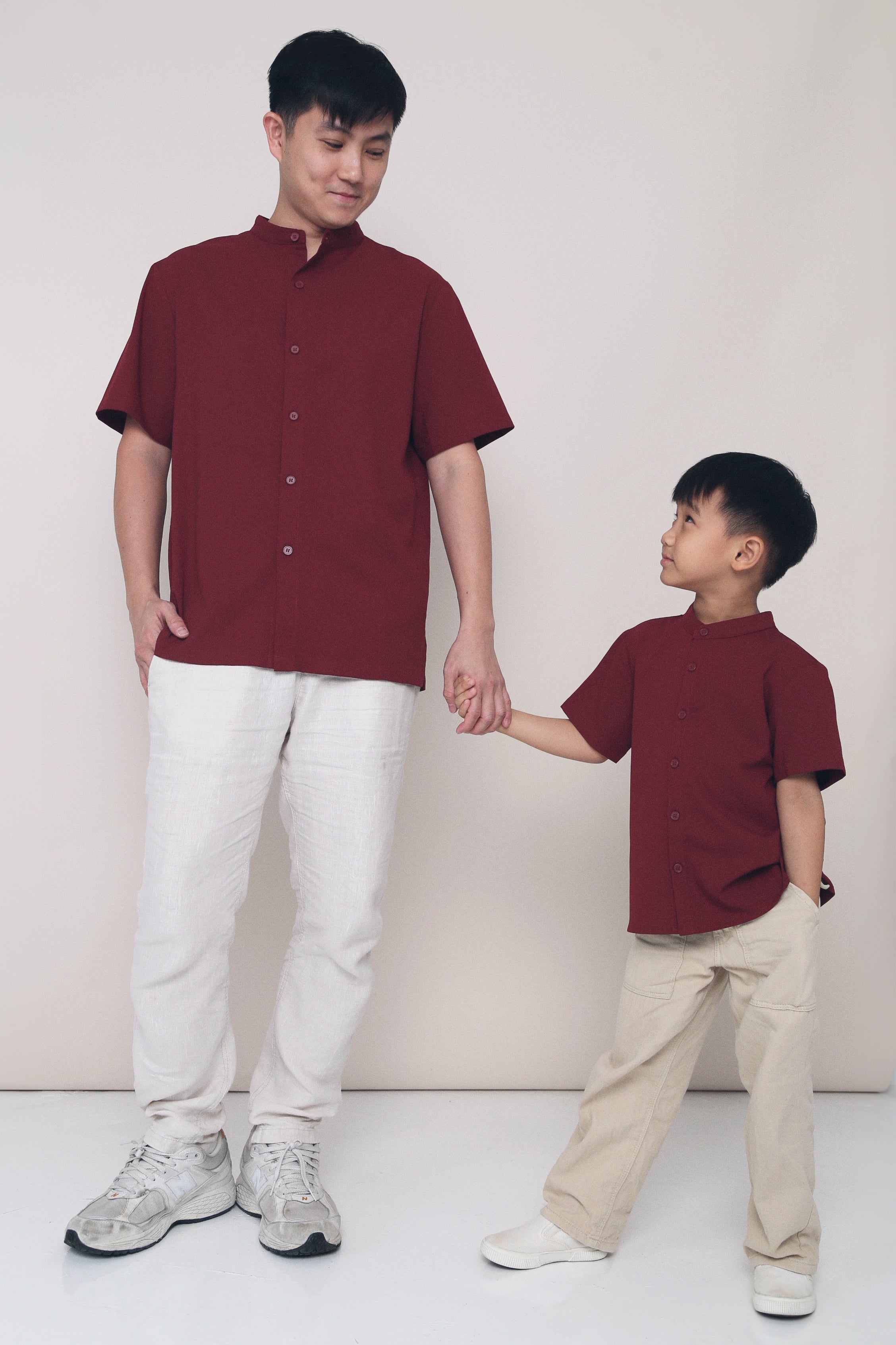 CNY MINI Archie Band Collar Shirt Burgundy