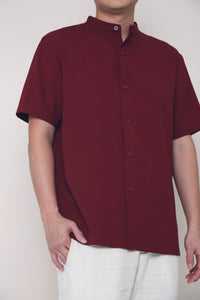 CNY Archie Band Collar Shirt Burgundy