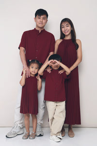 CNY Hope Pressed Pleat Midaxi Dress Burgundy (Preorder)