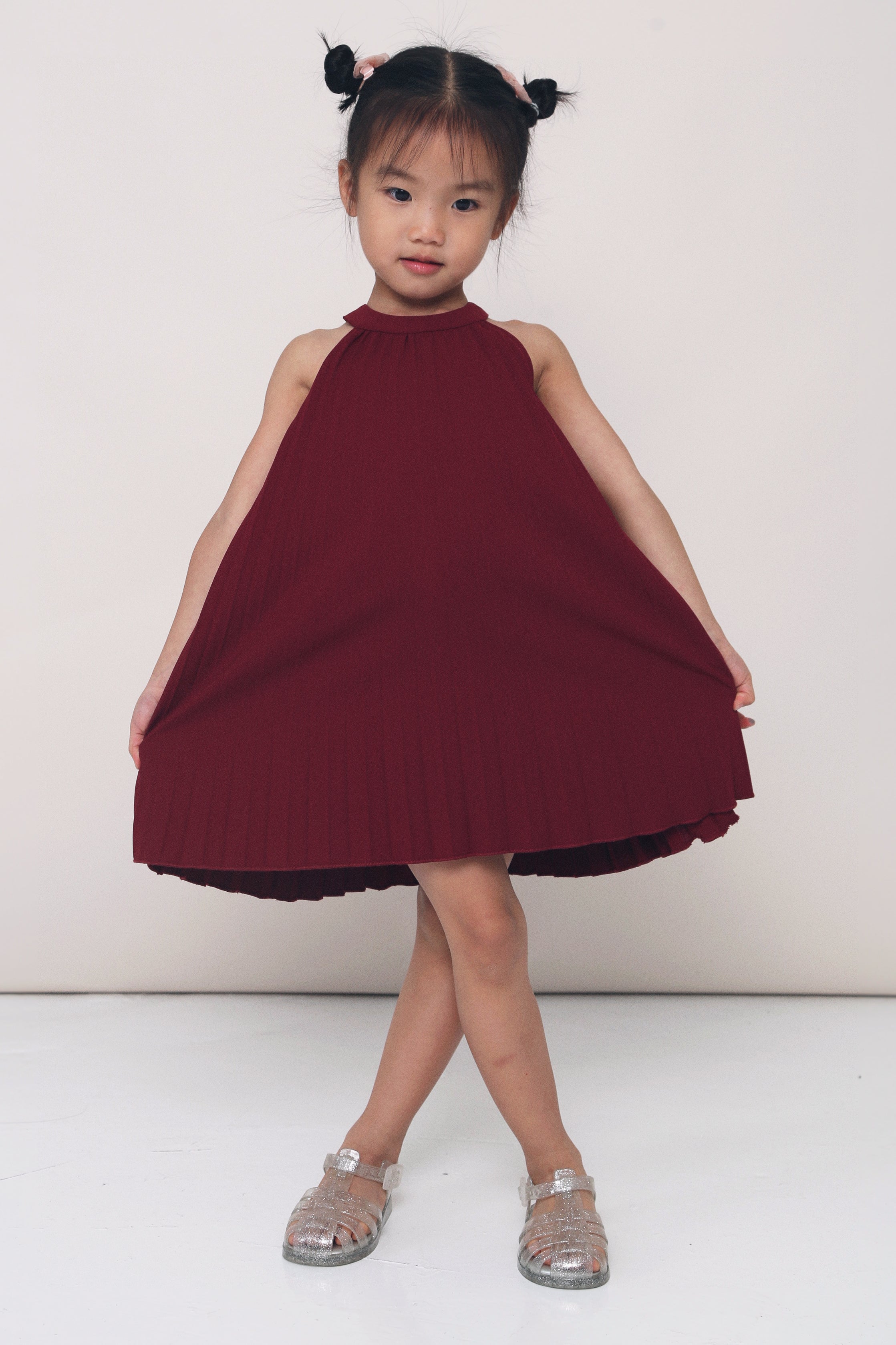 CNY MINI Hope Pressed Pleat Dress Burgundy