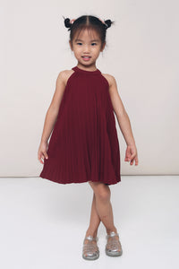 CNY MINI Hope Pressed Pleat Dress Burgundy