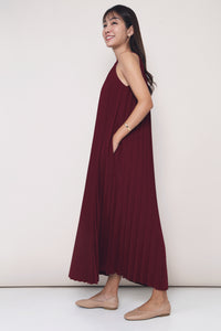 CNY Hope Pressed Pleat Midaxi Dress Burgundy (Preorder)