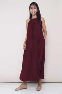 CNY Hope Pressed Pleat Midaxi Dress Burgundy (Preorder)