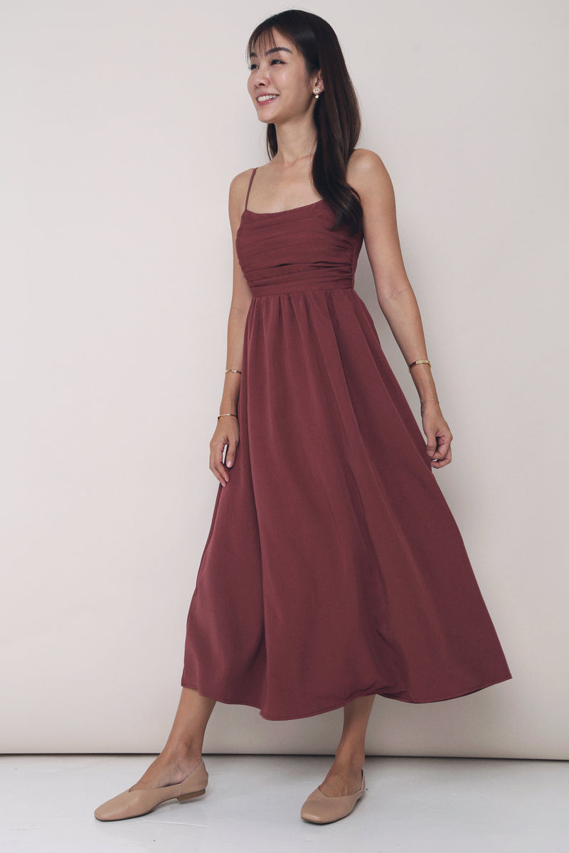 CNY Glennis Ruche Strappy Midi Dress Pomegranate