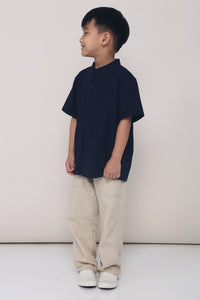 CNY MINI Archie Band Collar Shirt Navy