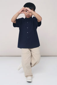 CNY MINI Archie Band Collar Shirt Navy