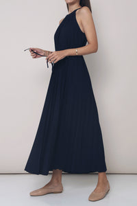 CNY Hope Pressed Pleat Midaxi Dress Midnight Navy (Preorder)