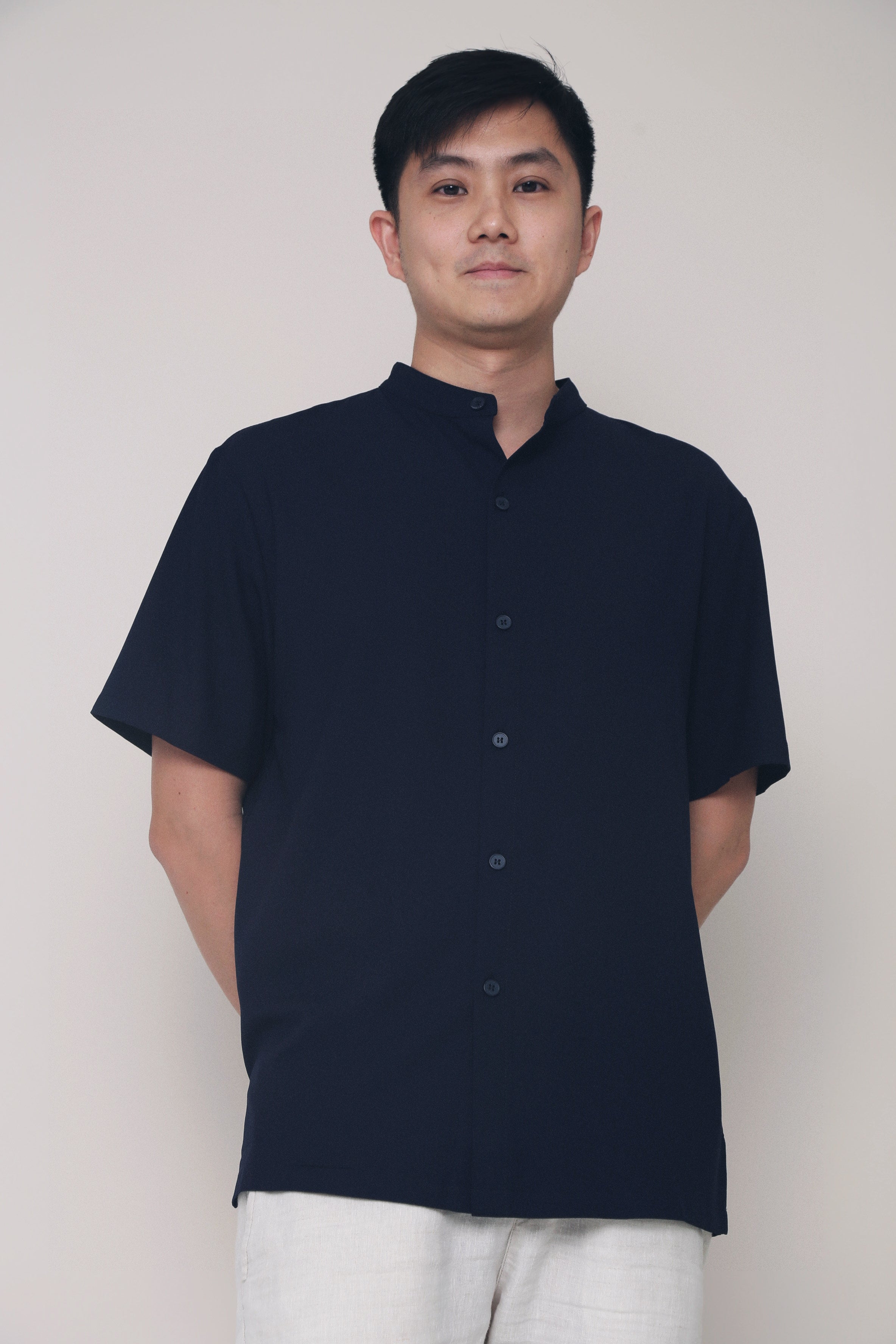 CNY Archie Band Collar Shirt Navy