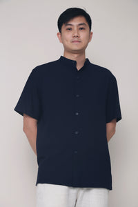 CNY Archie Band Collar Shirt Navy