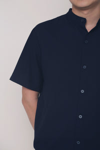 CNY Archie Band Collar Shirt Navy