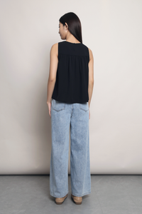 Carefree Notch Neck Top Black