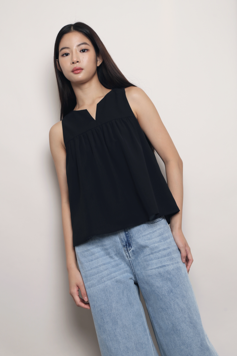 Carefree Notch Neck Top Black