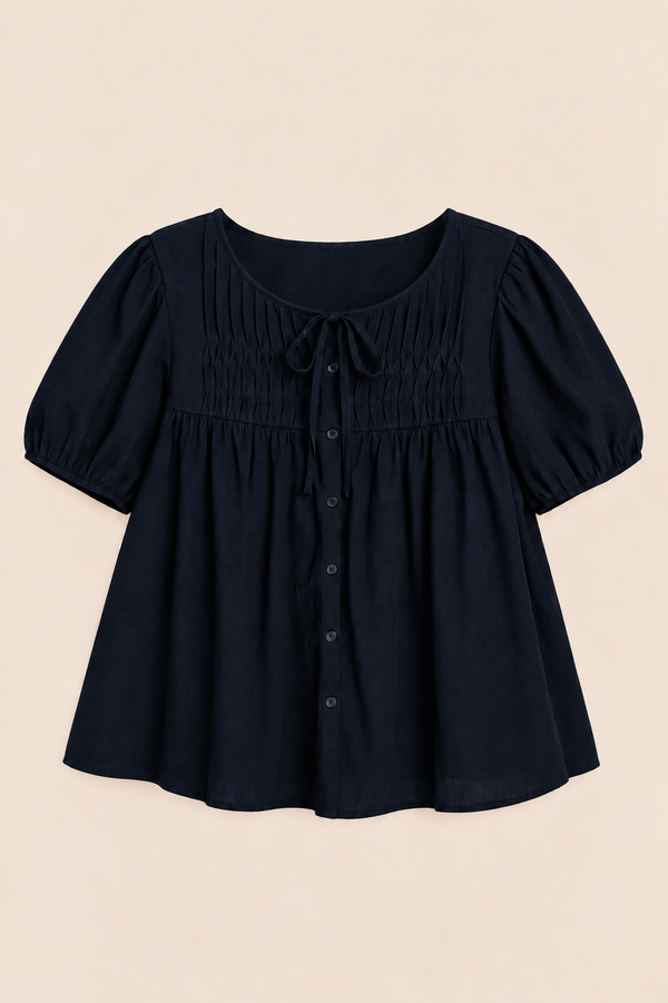 Tuck & Tie Blouse Navy