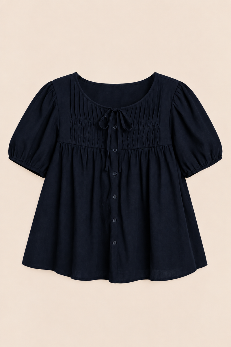 Tuck & Tie Blouse Navy