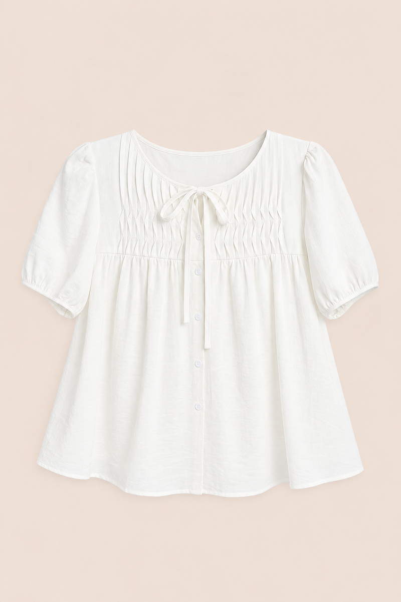 Tuck & Tie Blouse White