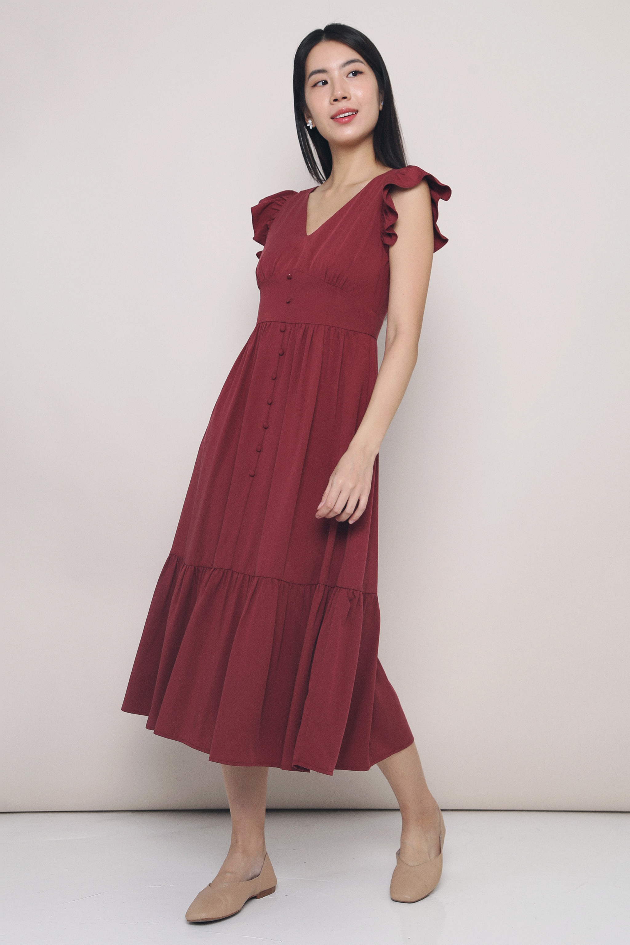 Cher Flutters Midaxi Dress Wine