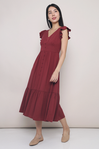 Cher Flutters Midaxi Dress Wine