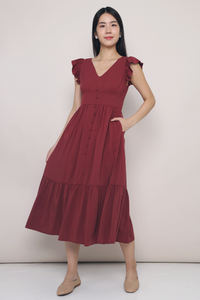 Cher Flutters Midaxi Dress Wine