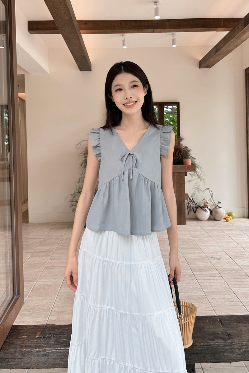 Cherish Ruffle Babydoll Top Powder Blue