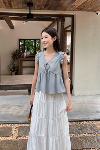 Cherish Ruffle Babydoll Top Powder Blue