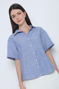 Ashton Stripe Boxy Shirt Navy
