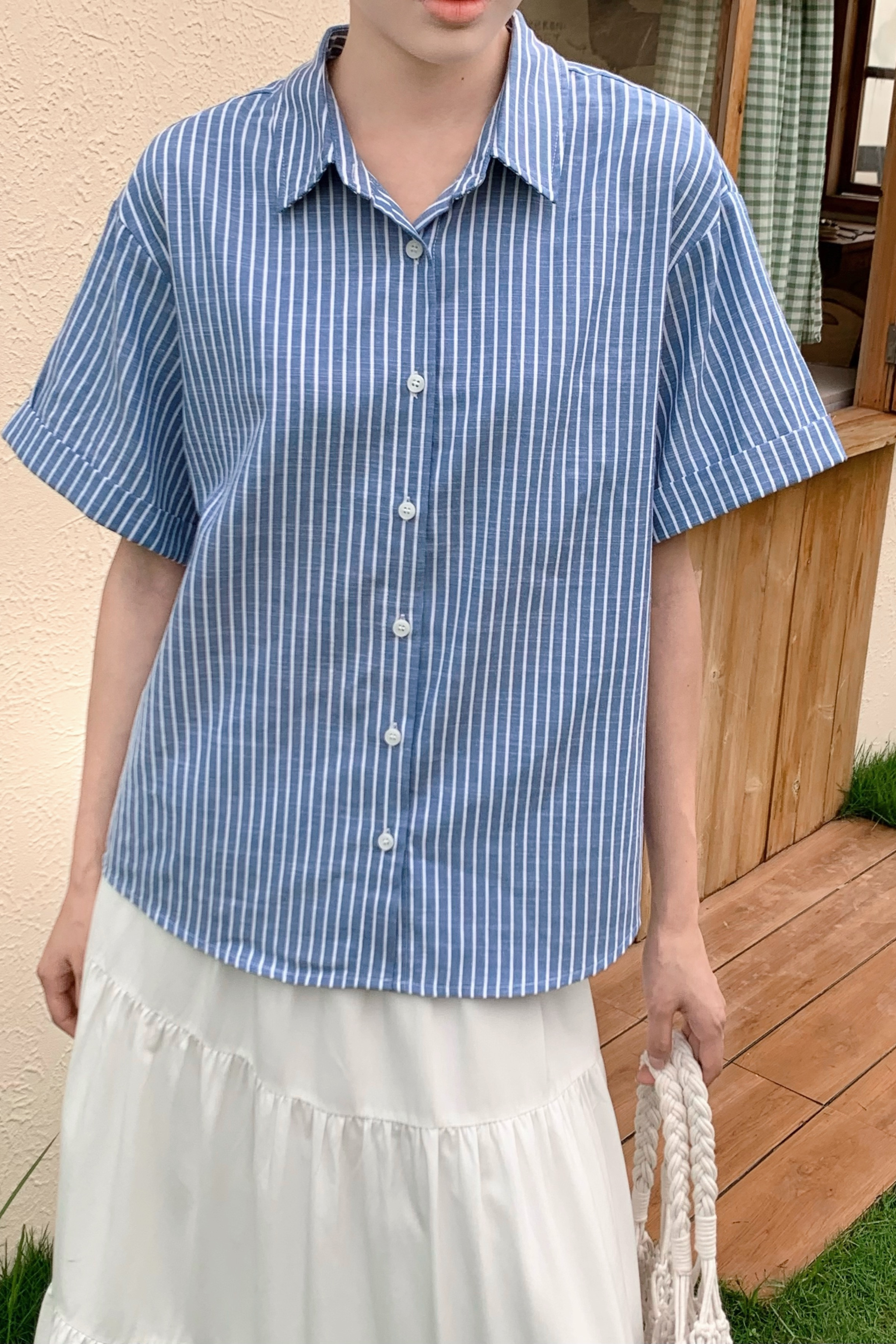 Ashton Stripe Boxy Shirt Navy