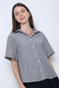 Ashton Stripe Boxy Shirt Grey