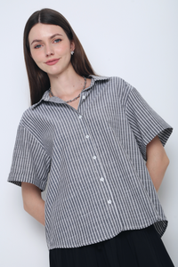 Ashton Stripe Boxy Shirt Grey
