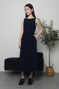 Honey V2 Boat Neck Midaxi Dress Navy