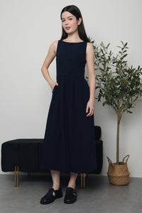 Honey V2 Boat Neck Midaxi Dress Navy