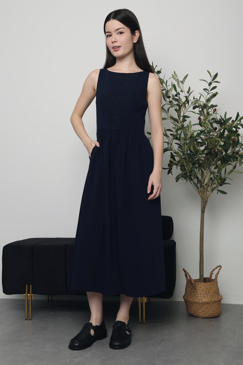 Honey V2 Boat Neck Midaxi Dress Navy
