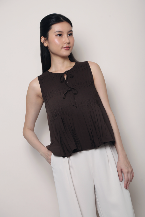 Claremont Pintuck Top Brown (Backorder)