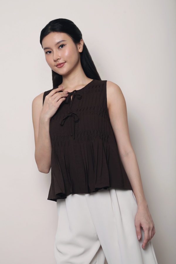 Claremont Pintuck Top Brown (Backorder)