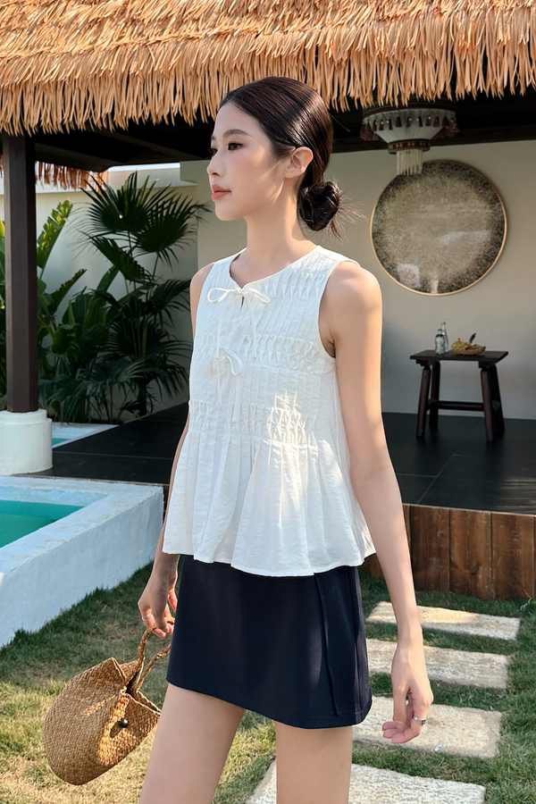 Claremont Pintuck Top White (Backorder)
