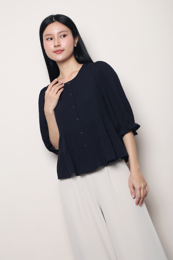 Meadowlark Tiered Babydoll Blouse Navy