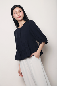 Meadowlark Tiered Babydoll Blouse Navy