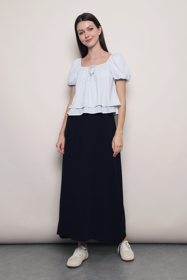 AM to PM Linen Midi Skirt Navy
