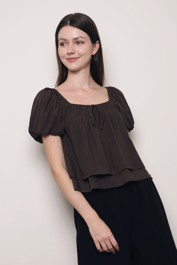 Cloud Line Puff Sleeves Top Mocha (Backorder)