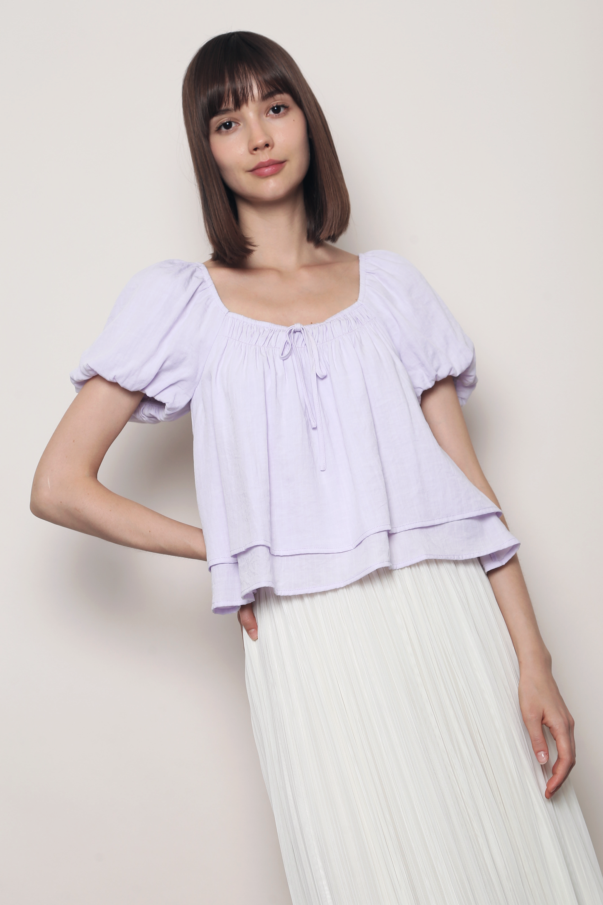 Cloud Line Puff Sleeves Top Soft Lilac