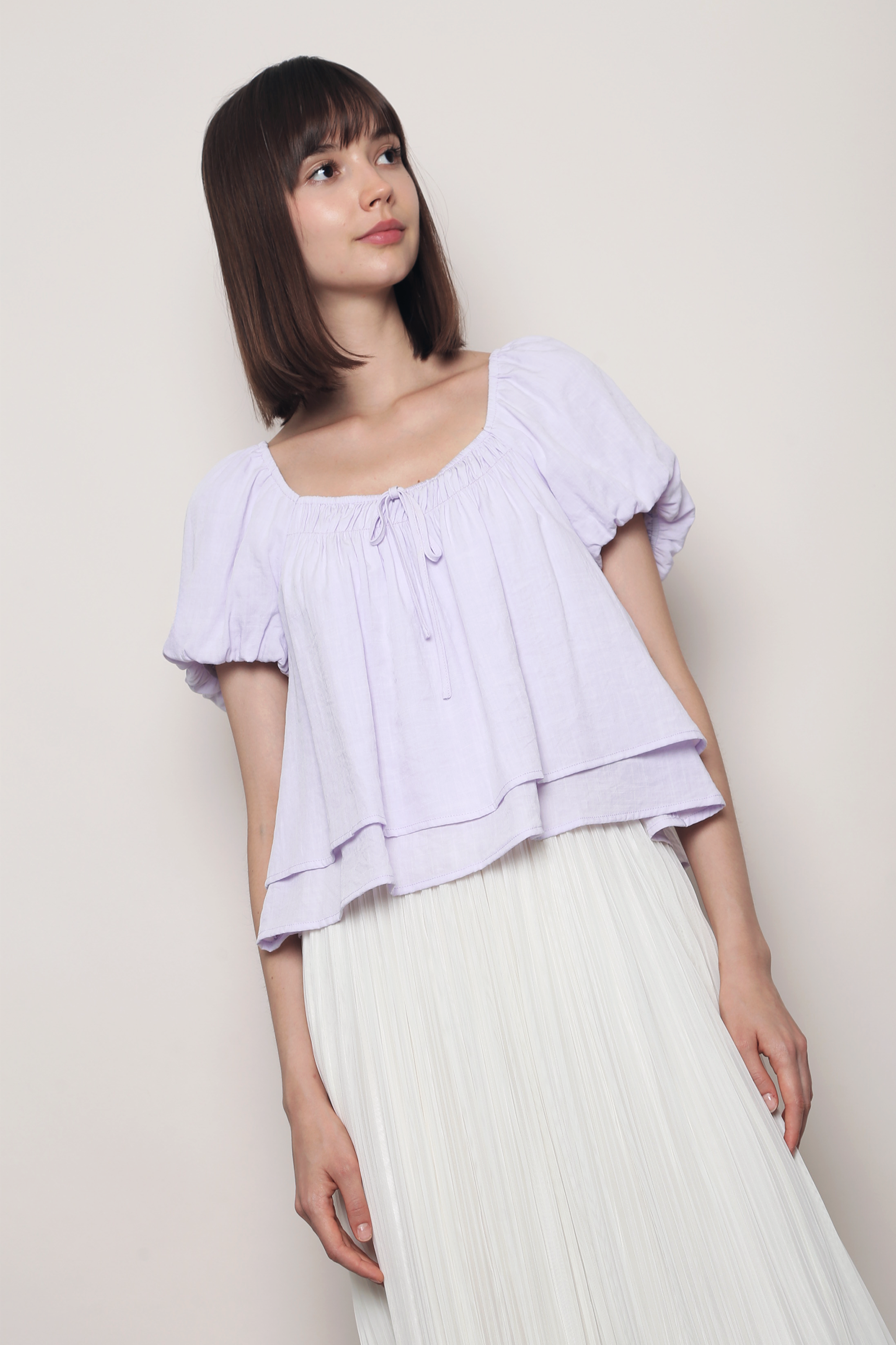 Cloud Line Puff Sleeves Top Soft Lilac
