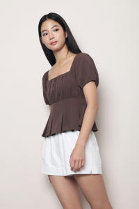Cross My Heart Peplum Top Brown