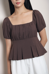 Cross My Heart Peplum Top Brown