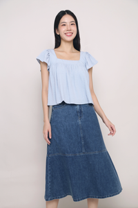 Dandy Flutter Sleeves Blouse Blue